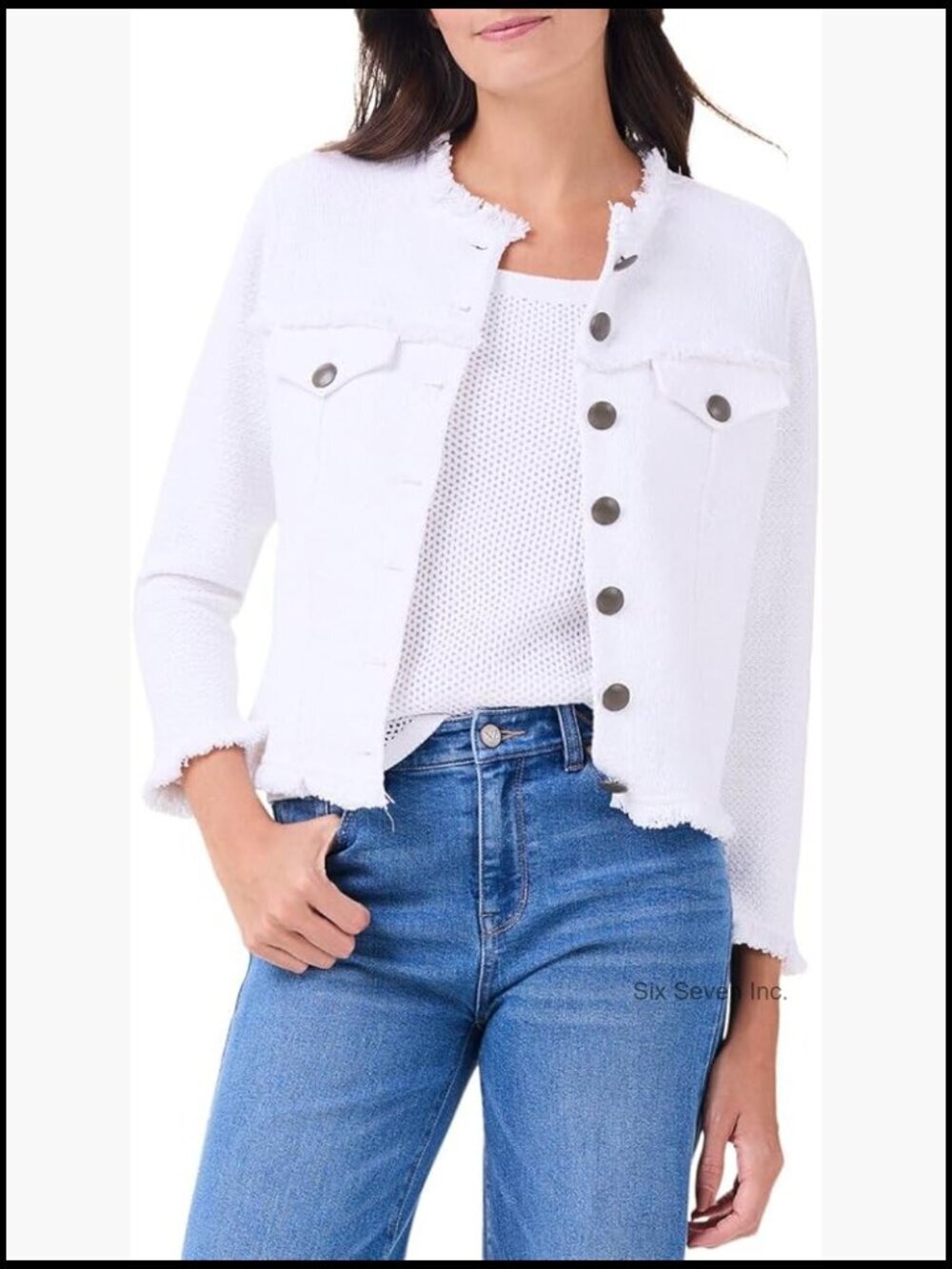 Utility Fringe Mix Knit Jacket with Button Front